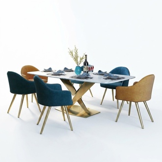 Italienische Stil Möbel Esszimmer Gruppe Sitz Polster Tisch Garnitur 7tlg. Tisch