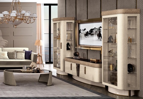 Wohnwand Set 4tlg. Wohnzimmer rtv Vitrine Regal Modern Garnitur Gruppe Holz tv