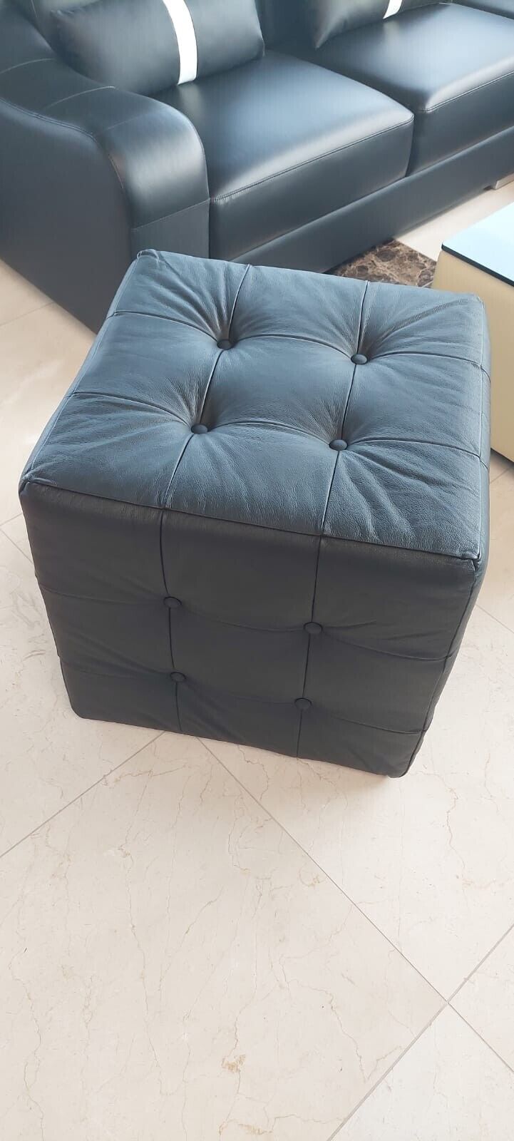 Hocker Sitzhocker Pouf Quadrat Hocker Polsterhocker Leder Schwarz Sofort