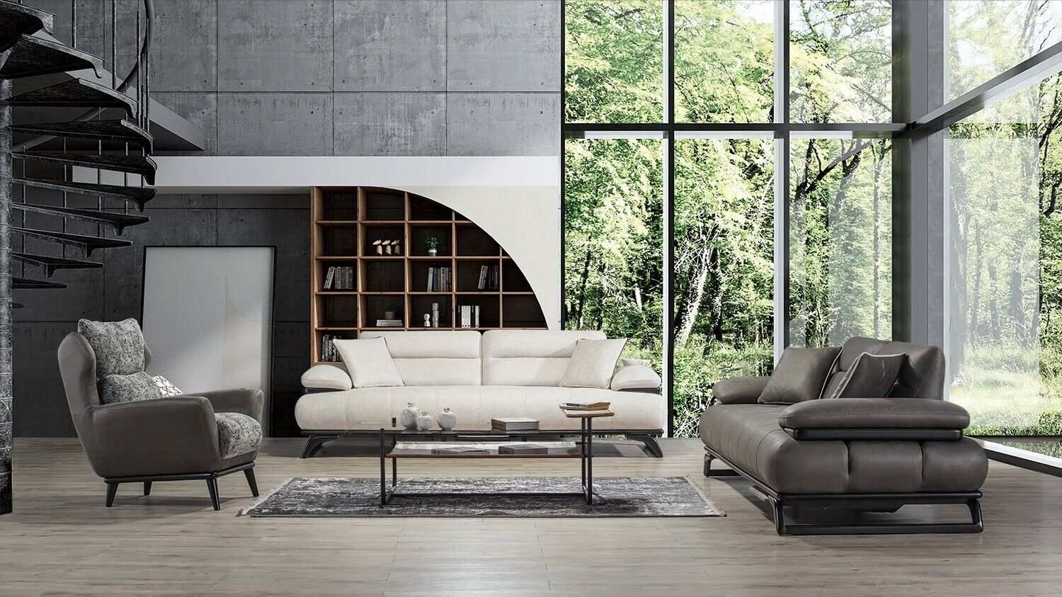 Modern Wohnzimmer Möbel Grau Sofagarnitur 3+3+1 Sitzer Beistelltisch Sofort
