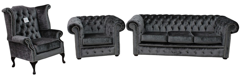 Chesterfield Polster Sofas Klassischer Schaffhau 3 + 1 Sitzer + Ohrensessel 446