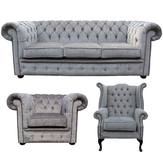 Klassische Chesterfield Sofagarnitur Polster Textil Stoff Leder Sofa Couch Neu