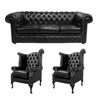 Sofagarnitur Chesterfield Polster Couch Sofa Leder Sitz Garnitur Ohrensessel