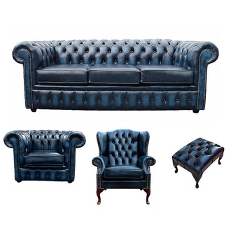 Sofagarnitur Chesterfield Polster Couch Sofa Leder Sitz Garnitur Ohrensessel