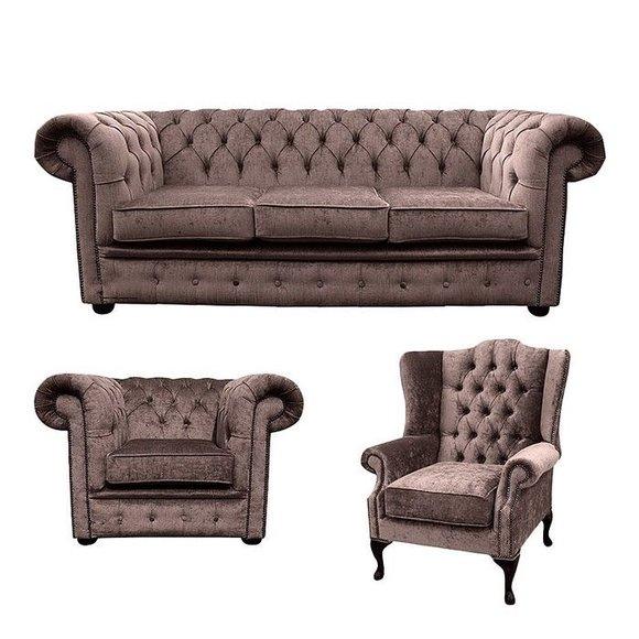 Chesterfield Design Luxus Polster Sofa Couch Sitz Garnitur Leder Textil Neu