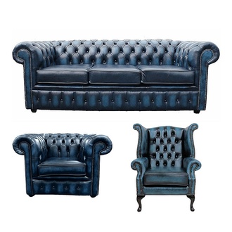 Sofagarnitur Chesterfield Polster Couch Sofa Leder Sitz Garnitur Ohrensessel