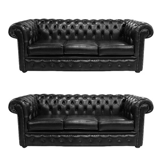 Chesterfield Design Luxus Polster Sofa Couch Sitz Garnitur Leder 3+3 Neu #75
