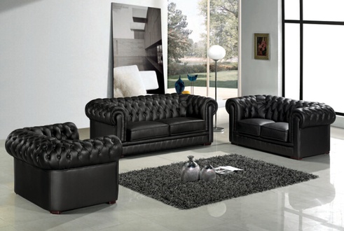 Chesterfield Couch Polster Sofas Klassischer Leder Schaffhau 3+2+1 Sitzer