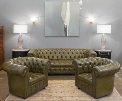 Chesterfield Leder Design Luxus Sofagarnitur Couch Sofa Polster 3+1+1 Sitzer
