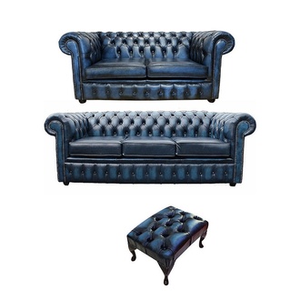 Chesterfield Sofa Leder Textil Sofagarnitur Polster Sitz Garnitur 3+2+ Hocker