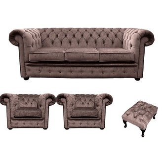 Chesterfield Polster Sofas Klassischer Leder Schaffhau 3+1+1 Sitzer + Hocker