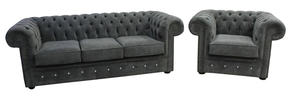 Chesterfield Design Luxus Polster Sofa Couch Sitz Garnitur Leder Textil Neu #154