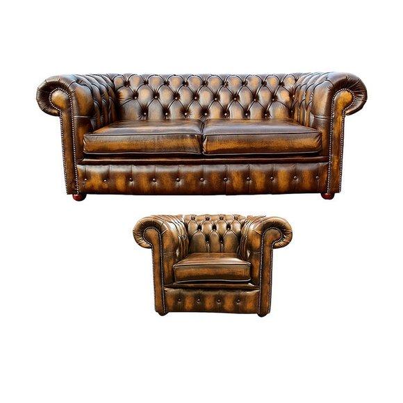 Chesterfield Sofa Couch Polster Leder Textil Sofagarnitur 2+1 Polster Set #464