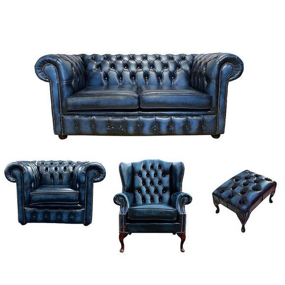 Chesterfield Polster Sofa Textil Sofagarnitur Leder 2+ 1Sitzer Ohrensessel 465
