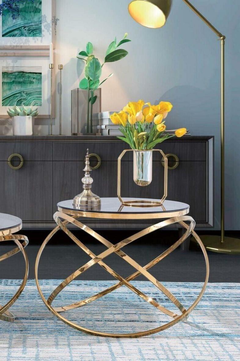 Designer Metall Edelstahl Wohnzimmer Kunstmarmor Beisteltisch Luxus Sofort