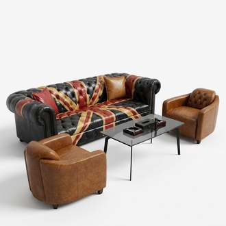 Jack Union Chesterfield Polster Sofa Couch 3 Sitz Leder Stil Luxus Polster Couch