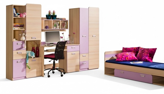 Jugendzimmer Kinder Schlaf Zimmer Bett Schrank Tisch Kommode Set