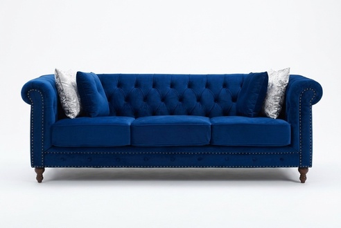 jvmoebel ® - Leder Sofa Couch - Royal Blau Polster Dreisitzer Couch Garnitur