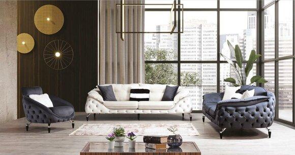 Couch Chesterfield mit Holz Textil Sofagarnitur 331 Sitz Set Polster