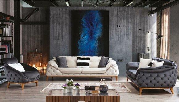 Chesterfield mit Holz Textil Couch Sofagarnitur 331 Sitz Set Polster