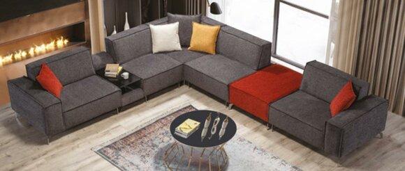 Ecksofa Couch Wohnlandschaft Graue Textil Couchen Sofa Polster