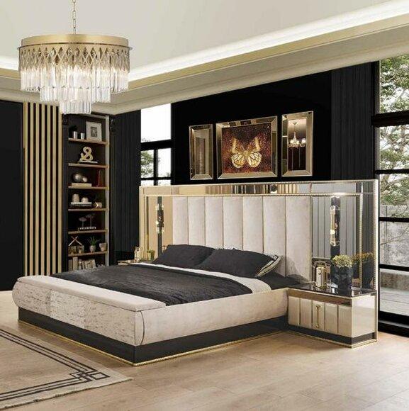 Luxus Schlafzimmer Bett Designer Möbel Doppelbett Gold Hochglanz