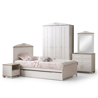 Kinderbett Funktionsbett Holzbett Ausziehbares Bett Weiß Set 5tlg Neu
