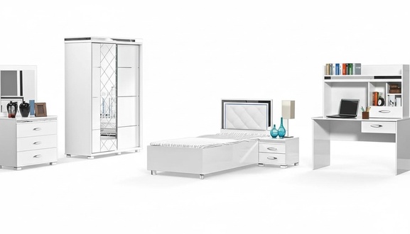 Kindermöbel Bett Nachttisch Kleiderschrank 5tlg Weiß Einzelbett Tische