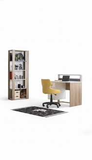 Kinderschreibtisch Schreibtisch Bücherregal Holz Braun Set 3tlg Sessel