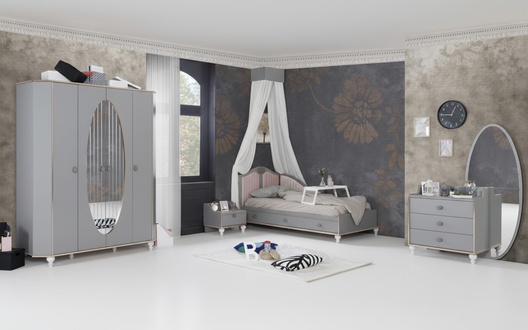 Kinderzimmer Design Set Bett Nachttisch Kommode Kleiderschrank 4 tlg.