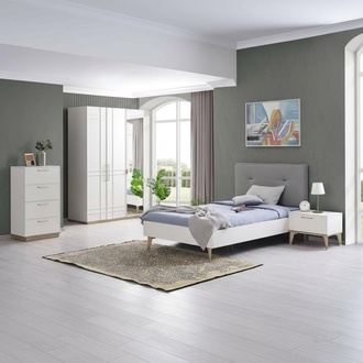 Kinderzimmer Garnitur Kinderbett Jugendbett Bett Set 4tlg Weiß Holz