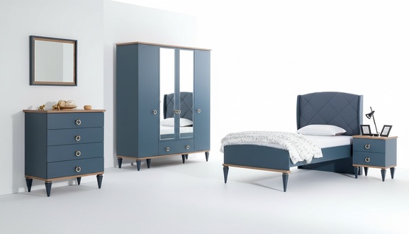 Kinderzimmer Jugendzimmer Schlafzimmer Möbel Komplett Set Blaues 4tlg.