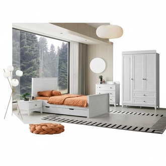 Kinderzimmer Set 4tlg. Bett Nachttisch Kommode und Kleiderschrank stilvoll