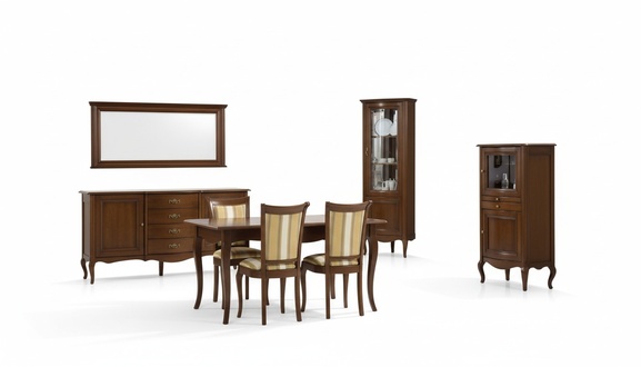 Klassiches Esszimmer Set Kommode Tisch Stühle Vitrine Wohnzimmer Set Italien Neu