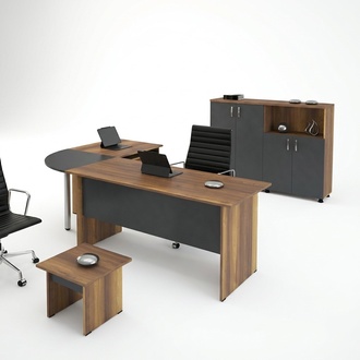Klassischе Büromöbel Set 3tlg Eckbürotisch Komplettbüro Holz Grau Büro