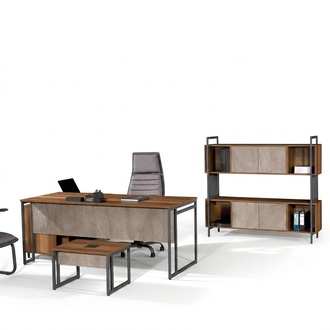 Klassischе Komplette Arbeitszimmermöbel Braun Eckbürotisch 3tlg Holz