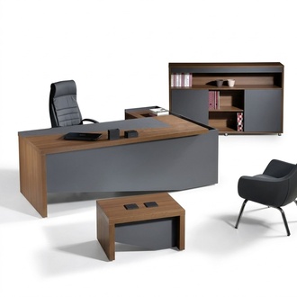 Klassischе Komplette Arbeitszimmermöbel Grau Eckbürotisch 3tlg Holz