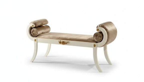 Klassische Beige Polsterbank Sitzbänke Sitzmöbel Designer Holzmöbel