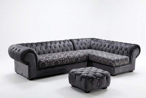 Klassische Chesterfield Stoff L-Form Couch Wohnlandschaft Ecksofa Garnitur Sofa