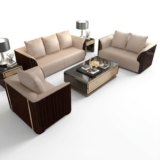 Klassische Design Garnitur Couch Sitz Polster Komplett Set 3+2 Holz Leder Neu