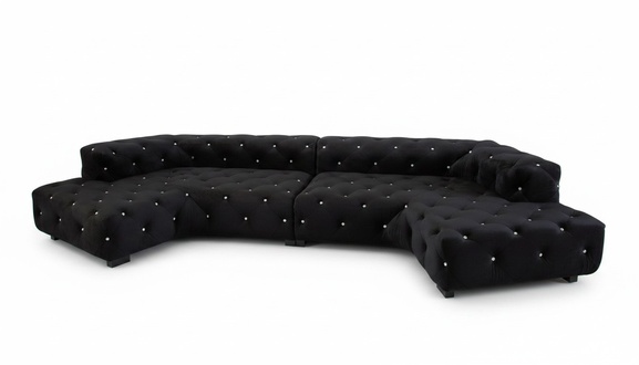 Klassische Designer Chesterfield Samt Couch mit Kristallsteinen Wohnlandschaft