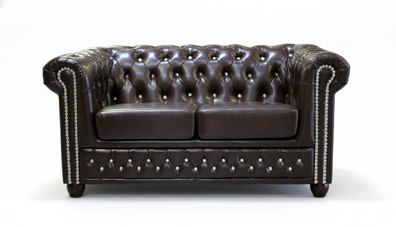 Klassische Edle Zweisitzer Chesterfield Möbel Couch Textil Sofa Design Braun Neu