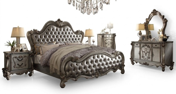 Klassische Möbel Schlafzimmer Set Bett Nachttisch Kommode Spiegel 5tlg. Barock