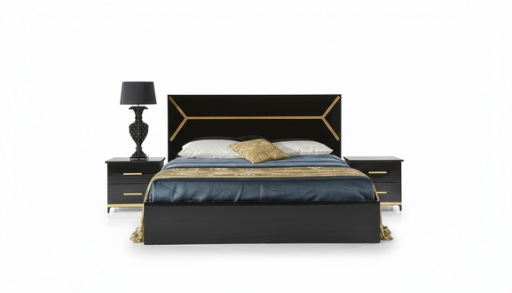 Klassische Schlafzimmer Set Bett 2x Nachttisch Kommode 3tlg. Set Betten Schwarz