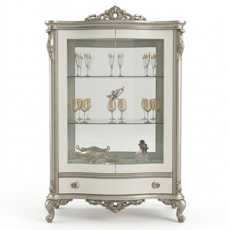 Klassische Silber Vitrine Französische Stil Möbel Anrichte Glasschrank