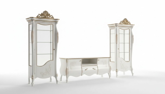 Klassische Wohn Wand Wohnzimmer 2x Vitrine Sideboard RTV Regal 3tlg.