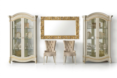 Klassische Wohnzimmer Möbel Weiß Gold Holz Schaufenster Vitrine Schrank Möbel