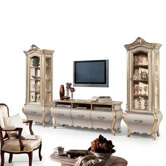 Klassische Wohnzimmer Wohnwand Schränke Vitrine Luxus Set Holzmöbel 3tlg