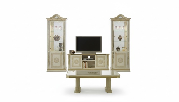 Klassische Wohwand Wohnzimmer Schrank Sideboard 2x Vitrinen Sideboard Lowboard