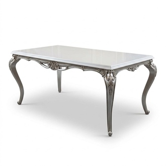 Klassischer Esstisch Silberne Tische Barock Rokoko Esszimmer Möbel Weiß